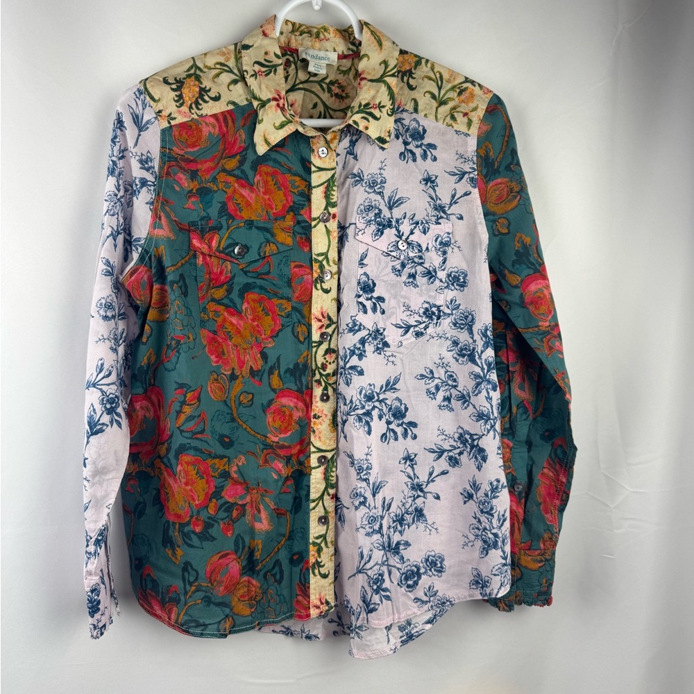 Sundance Cino Mixed Floral Patchwork Button Up Shirt Size Petite XS  Lightweight